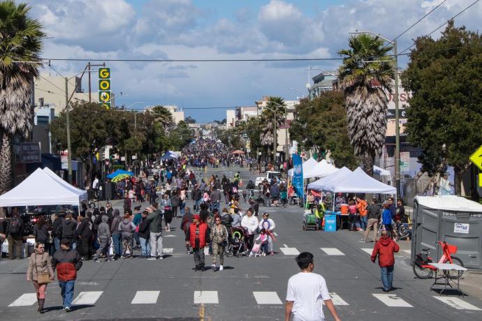 View of Sunday Streets in the Excelsior District from March 25, 2018