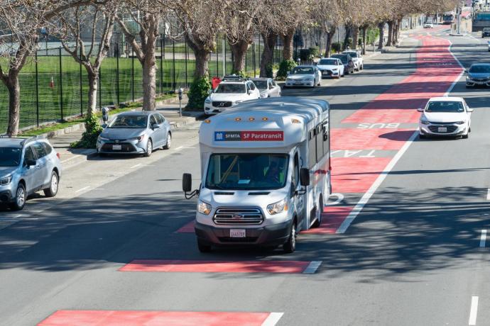 SF Paratransit van driving through San Francisco