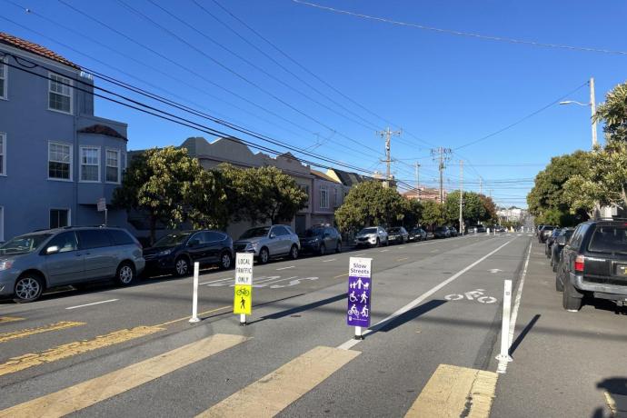 Signs on Cabrillo Slow Street