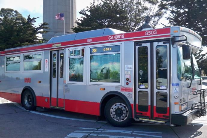 Photo of Orion 30' hybrid vehicle on Telegraph Hill