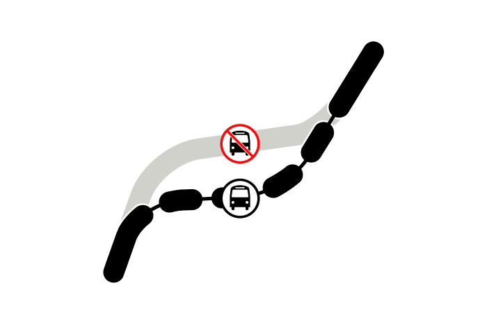 reroute symbol showing a bus on an alternative route