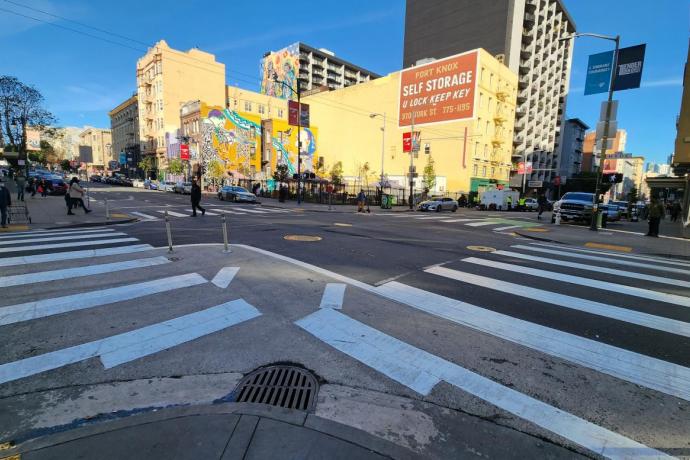 painted safety zone at crosswalk on hyde street