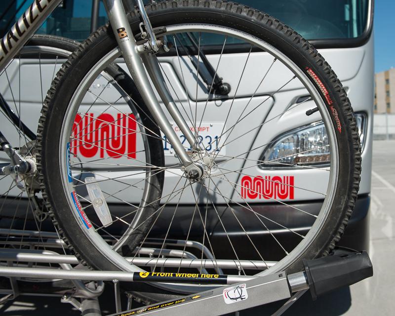 detail view of bike on front of muni bus