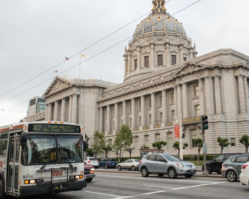 View of City Hall from corner of Grove and Van Ness.