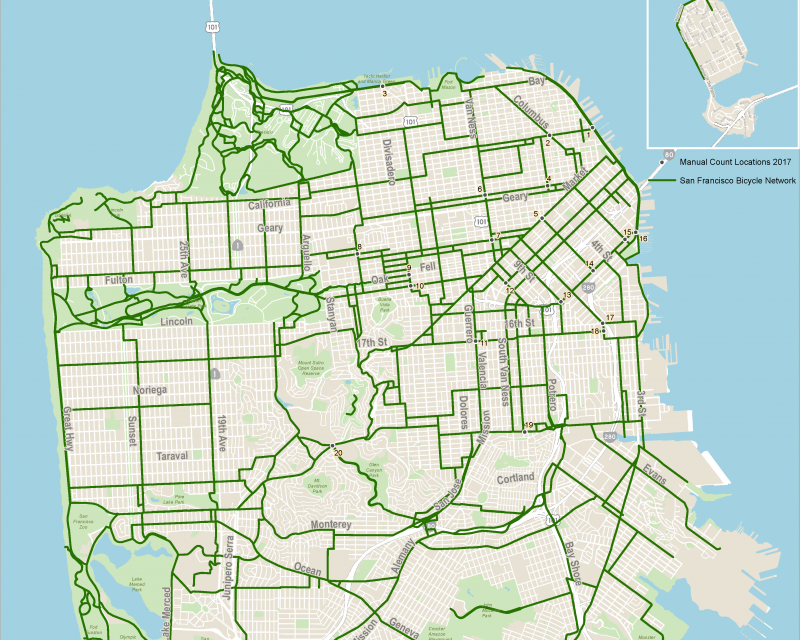 Locations where manual bike counts are conducted annually