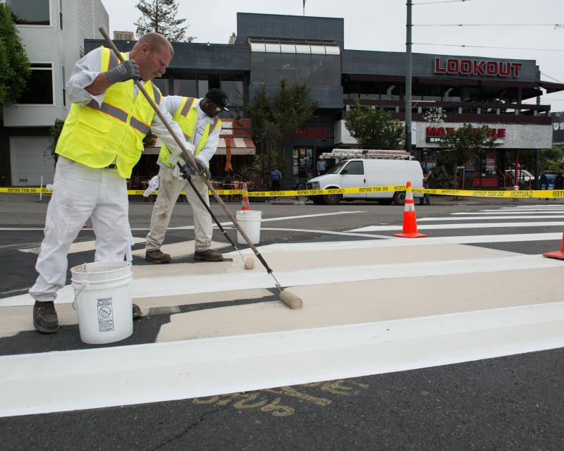Image of improved safety street markings for a crosswalk