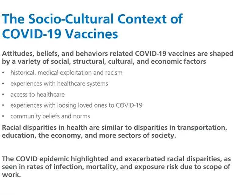 Slide titled The Socio-Cultural Context of COVID-19 Vaccines with bullet points as can be found in the linked presentation