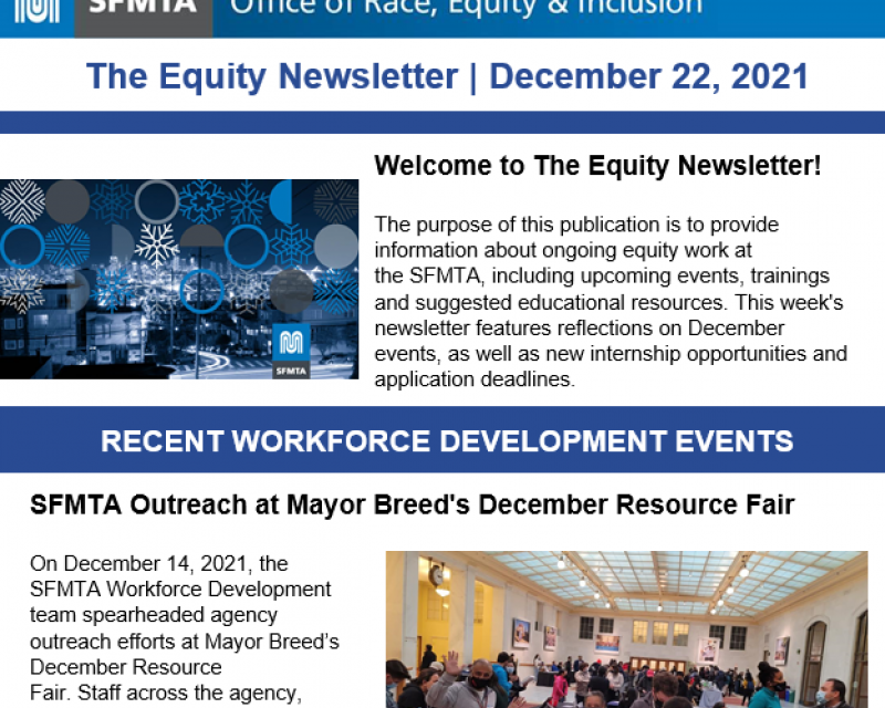 Screen shot of the December 22, 2021, Equity Newsletter; follow link to access newsletter text