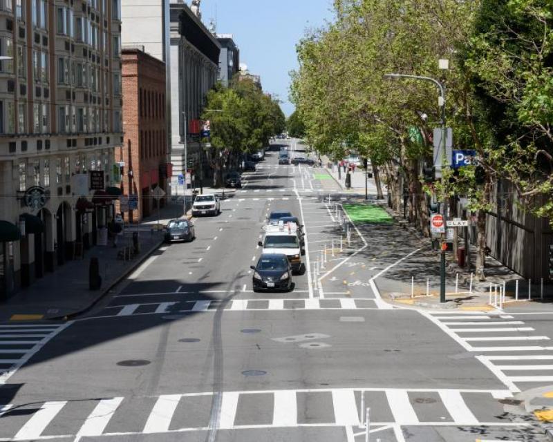 Two-way protected bike lane on Battery Street 