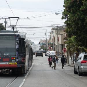 Riders exiting L Taraval train