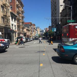 Eddy Street at Hyde after one-way to two-way street conversion