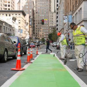 sfmta painters laying new bike lane on 2nd street