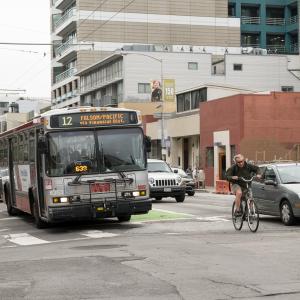 bus, cyclist, and auto traffic on Folsom Street