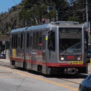 K Ingleside train traveling on Ocean Avenue