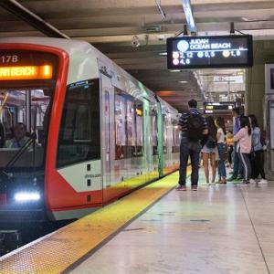 N Judah train picking people up in the subway.