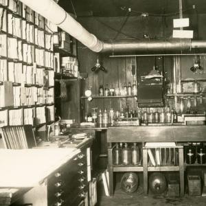 darkroom filled with photo equipment and chemicals