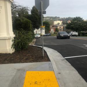 Traffic bulb-out at 9th and Pacheco.