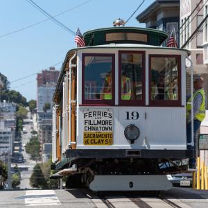 front view of cable car 19 on washington street
