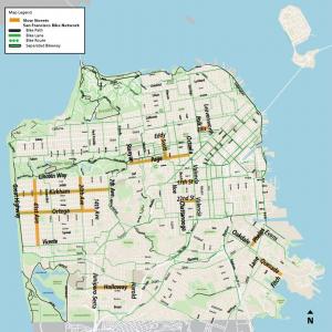 map showing slow street possible streets with bike paths