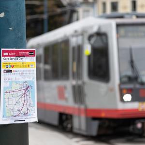 Photo of N Judah with temporary signage showing stop changes