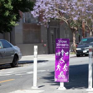 Photo of sign indicating a slow street