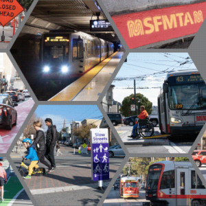 Collage of images depicting SFMTA transportation services