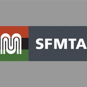 SFMTA Black History Month logo featuring the Pan-African flag's colors: red, black and green.