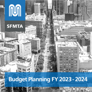 Photo of downtown with text Budget Planning Fiscal Year 2023-2024