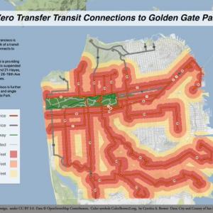  A map of San Francisco showing Muni lines that offer direct service to Golden Gate Park