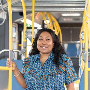 Chair Gwyneth Borden on a Muni bus