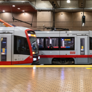 Metro trains pass in the subway