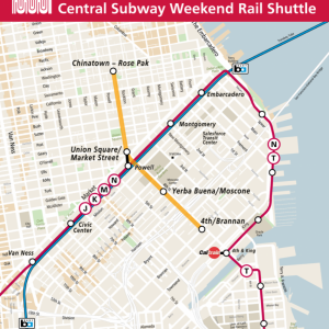  Map showing the existing Muni Metro system's with the new Central Subway connecting at Powell Station. 