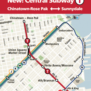 Map showing the new alignment of the T Third to Chinatown-Rose Pak Station, connecting from 4th and King streets and continuing 