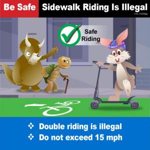 Several animated animals smiling. A rabbit is wearing a helmet on a scooter. A rhinoceros and elderly turtle are waving.