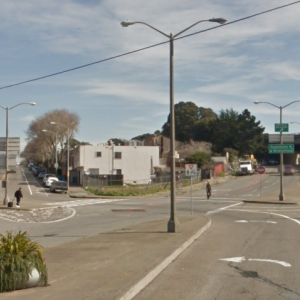 Image facing westbound at the Brotherhood-Alemany intersection.