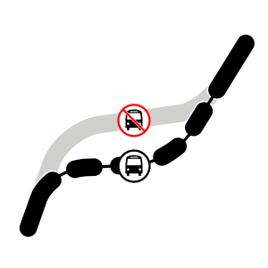 Symbol showing a bus reroute around a closed stop