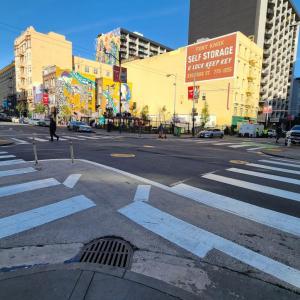 painted safety zone at crosswalk on hyde street