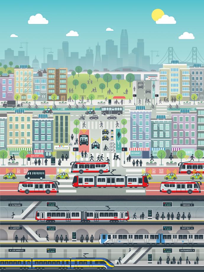 Illustration of the City with a vibrant and complete transportation system