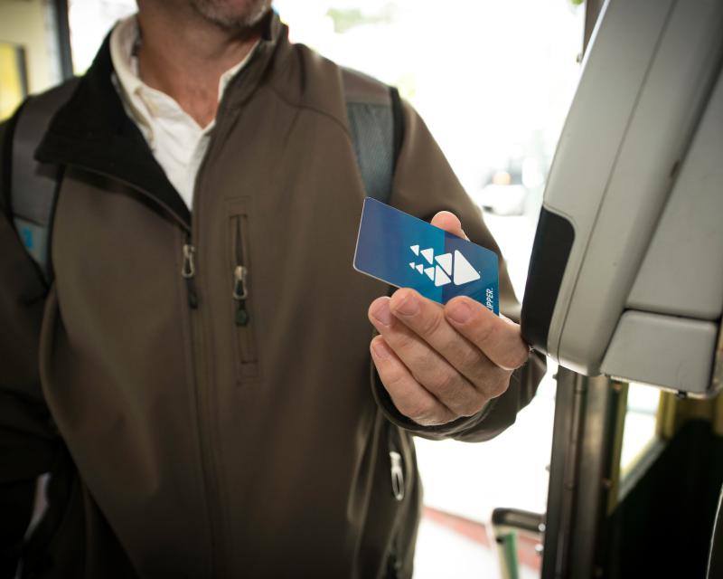 Photo of person with Clipper Card tagging on reader