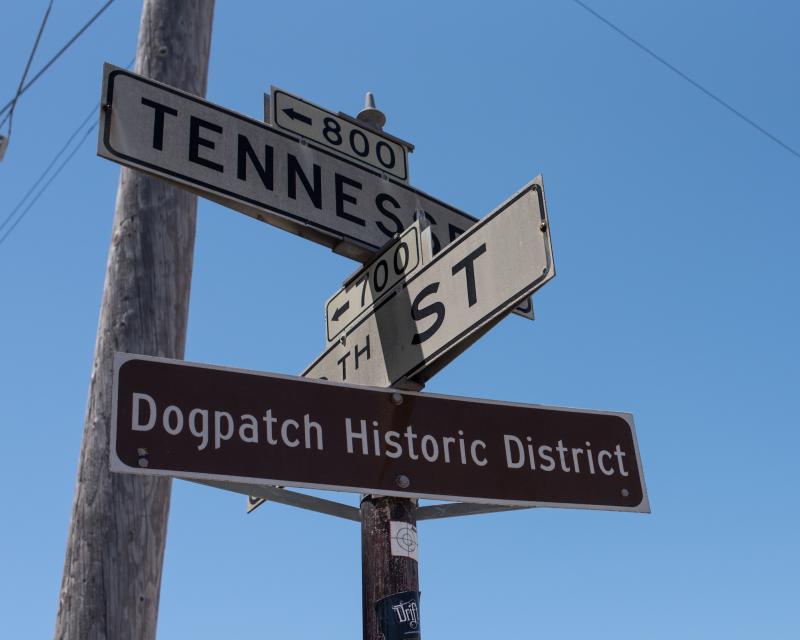 Dogpatch signs indicate its historic status